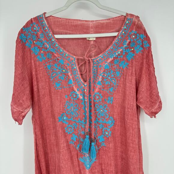 Anthropologie Kyla Seo Josephina Embroidered Dress Coverup Boho Beach Coral - Picture 5 of 11